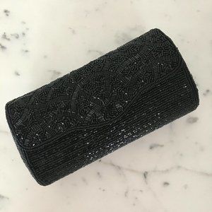Vintage Black Bugle Bead Evening Bag Clutch MINT